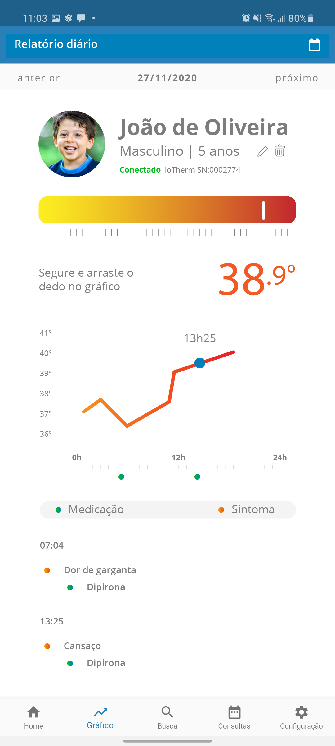 Tela do aplicativo IoTherm.