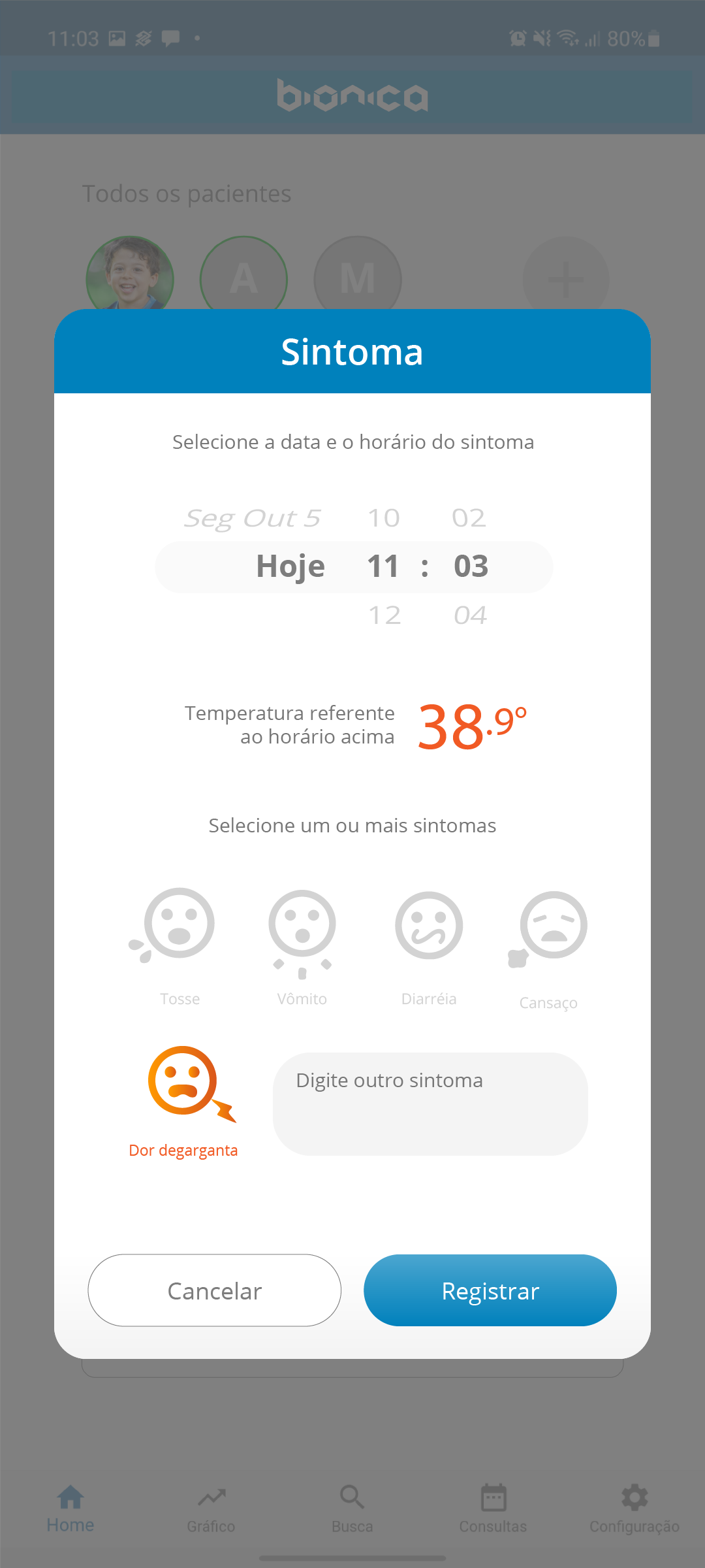 Tela do aplicativo IoTherm.