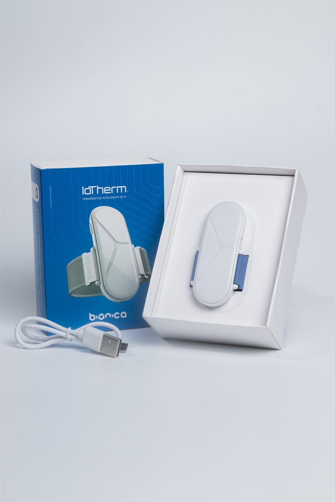 IoTherm: dispositivo branco com faixa ajustável.